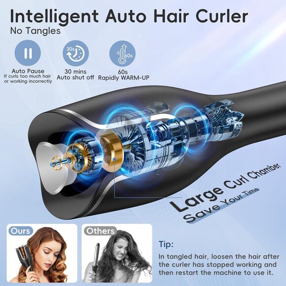 Automatic Hair Curler Auto Rotating Curling Iron w/ 4 Temp LCD Display 1" Barrel - Picture 2 of 8